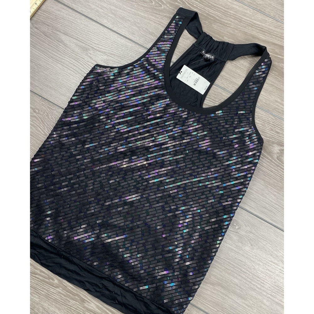 Express Women's Iridescent Sleeveless Racerback Tank Top Black‎ Size Large New